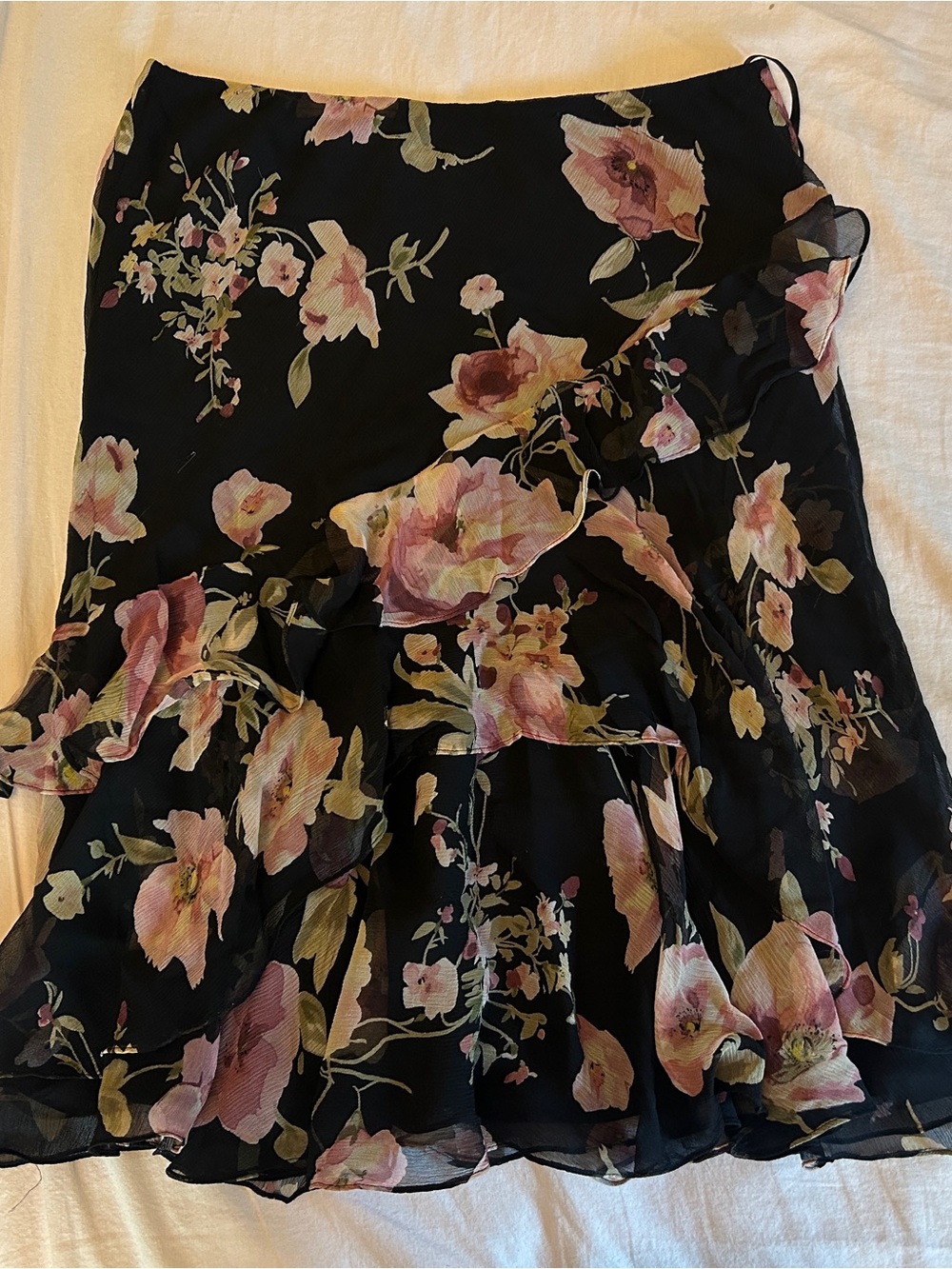Ralph Lauren Black Midi Skirt with Pink Floral Print